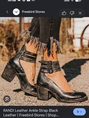 Freebird Black Leather Ankle-Strap Block Heel Pumps